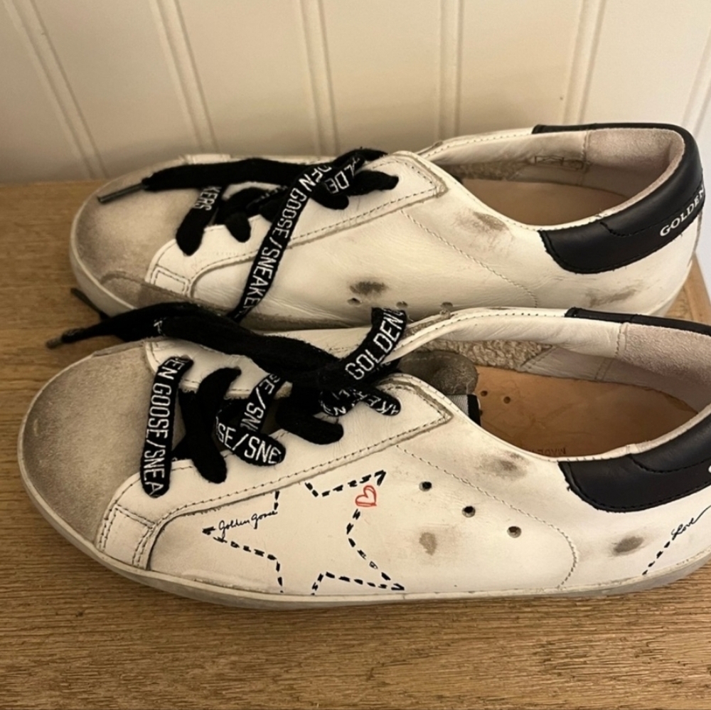 Golden Goose Kids White and Black Star Sneakers